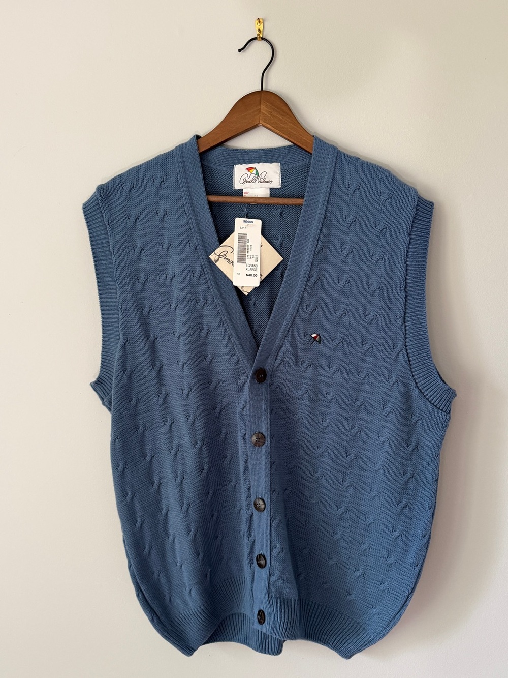 Arnold Palmer NWT Vintage Cable Knit Sweater Vest XL Blue